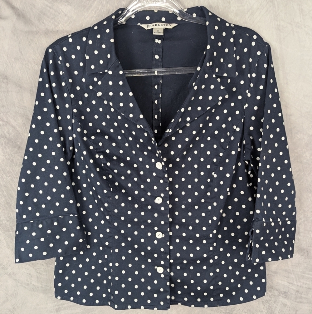Pendleton Medium Blazer/Jacket Navy With White Polka Dots Excellent Condition